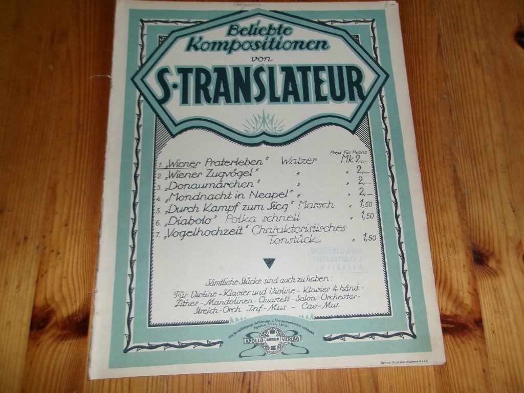 S. Translateur - wiener praterleben, Gebruikt, Ophalen of Verzenden, Artiest of Componist, Piano