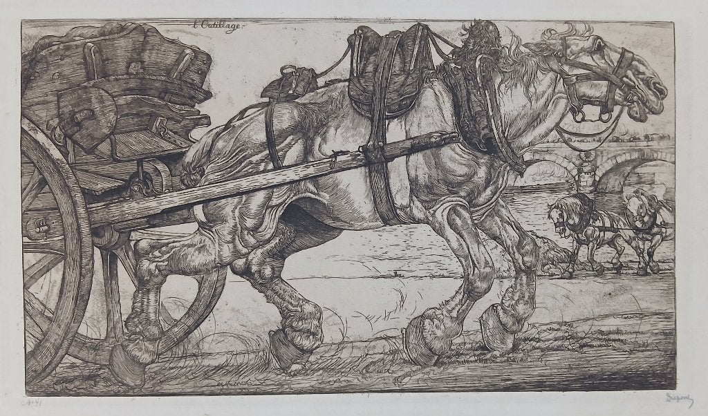 Pieter Dupont - Trekpaard voor een kar 1899 Ets, 18 cm, Dagelijks leven, 1800 - 1899, Ets