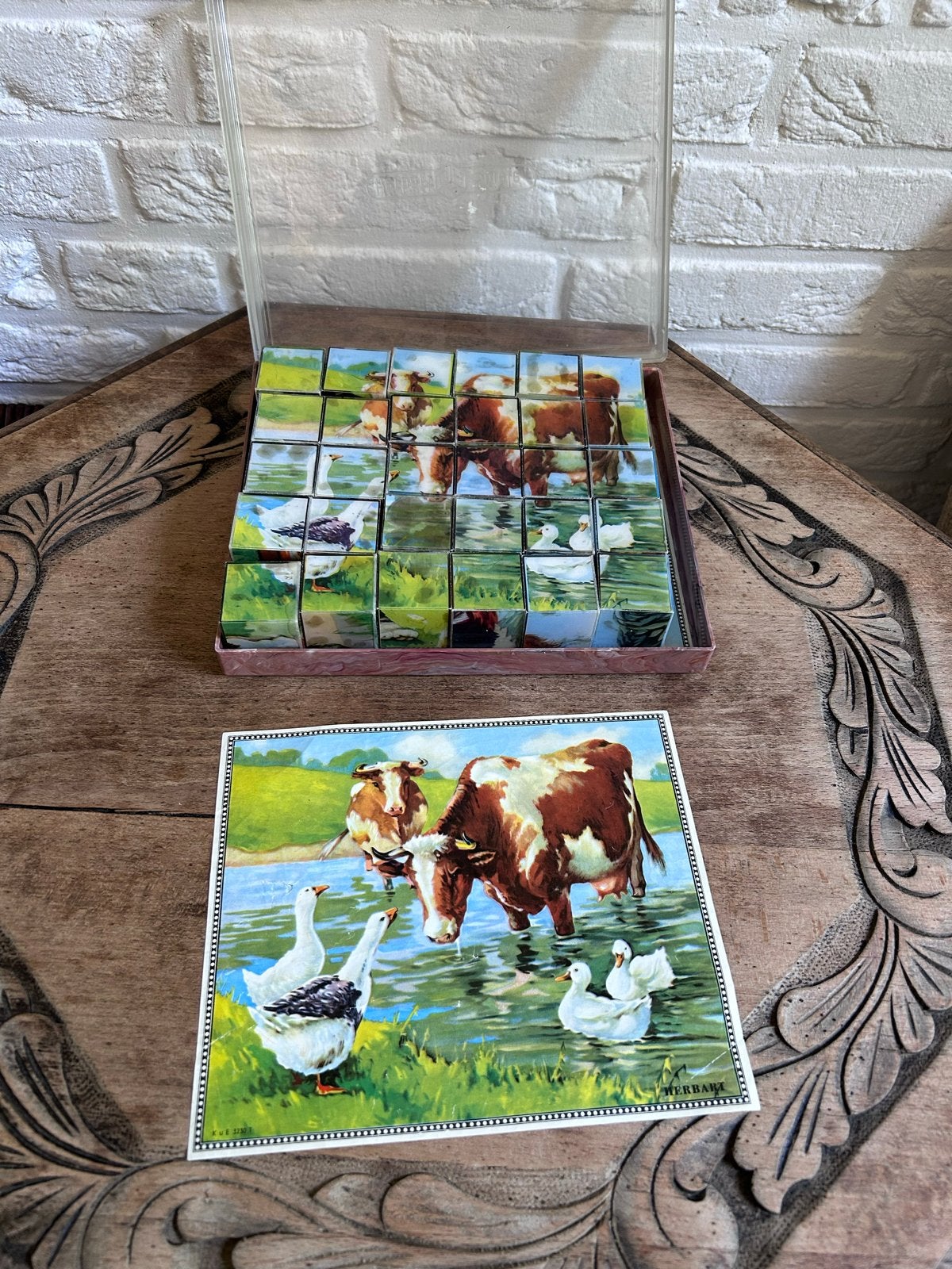 Vintage Herbart Blokkenpuzzel / Kubuspuzzel Jaren 50/60, Ophalen of Verzenden, Gebruikt