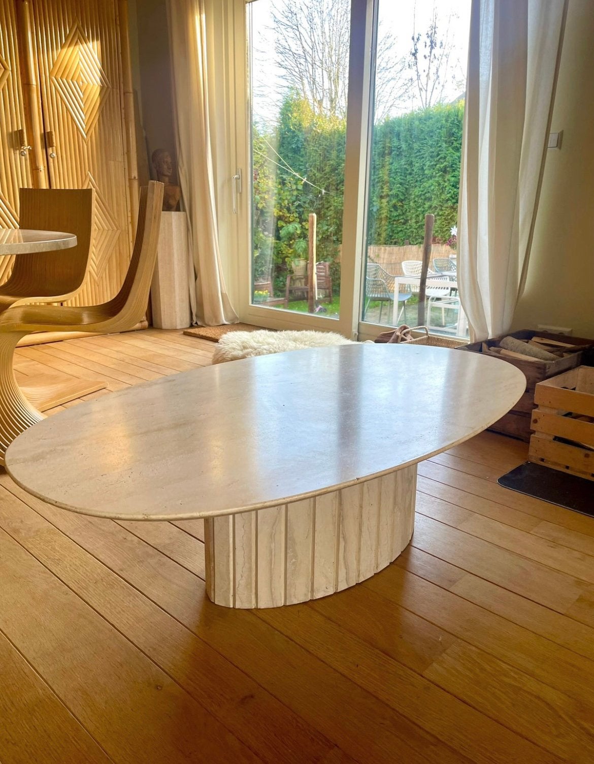 Prachtige travertin salontafel Italiaans design High end, Ophalen, 50 tot 100 cm, Zo goed als nieuw, Minder dan 50 cm
