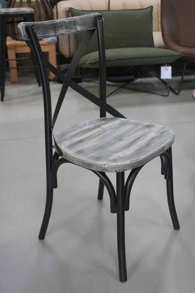 Eetkamerstoel Cross metaal & hout industrieel vintage (24x), Ophalen, Zwart, Nieuw, Vijf, Zes of meer stoelen