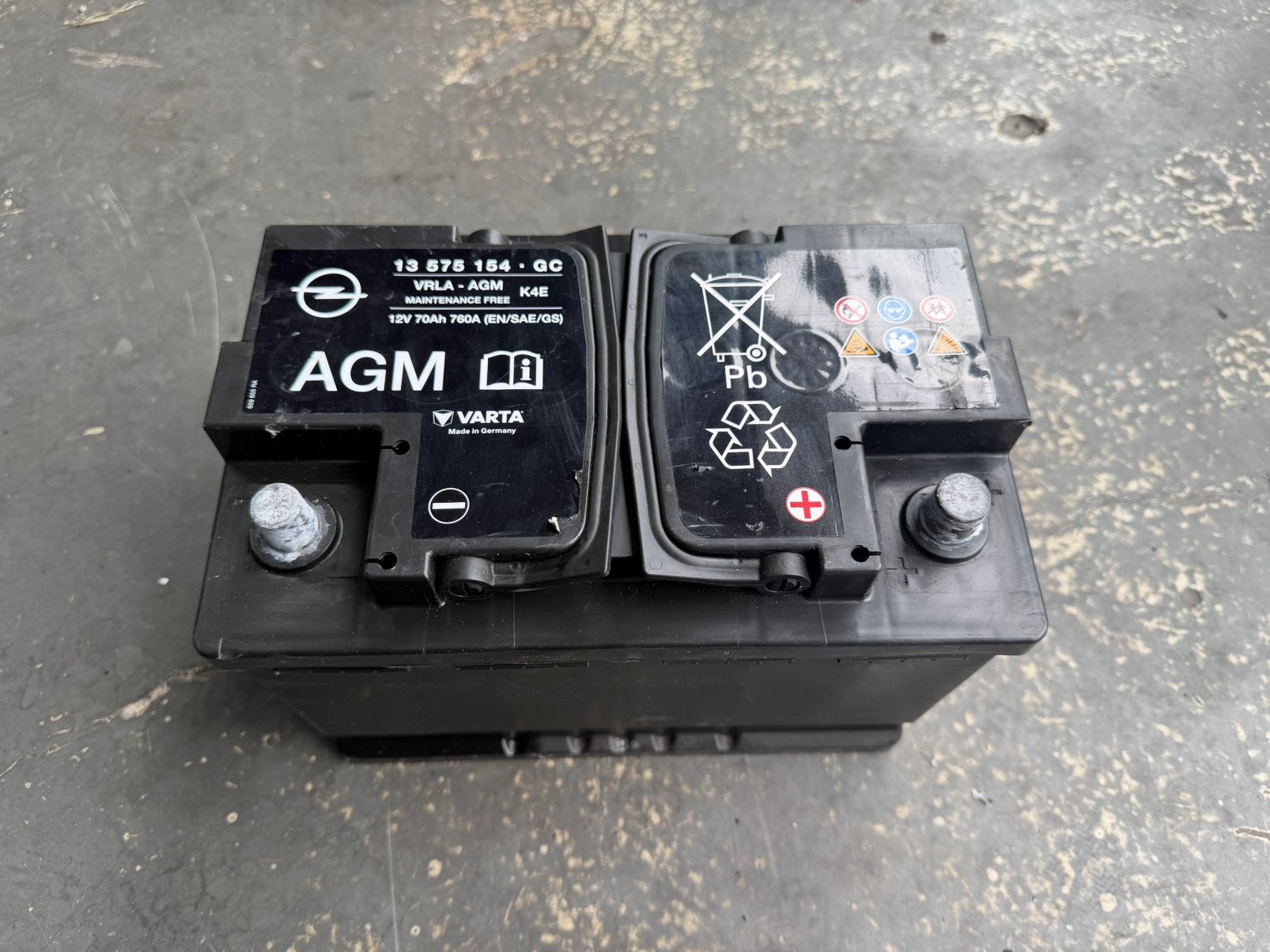 Opel AGM Varta accu 12V 70Ah 760A start stop, Ophalen, Gebruikt, Opel