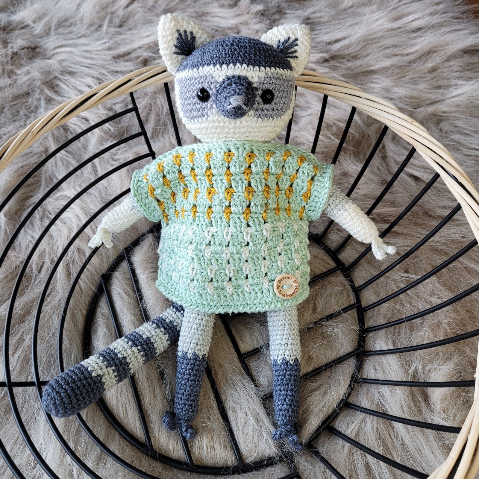 Gehaakte ringstaartmaki Tina knuffel, Kinderen en Baby's, Speelgoed | Knuffels en Pluche, Handgemaakt, Nieuw, Ophalen of Verzenden