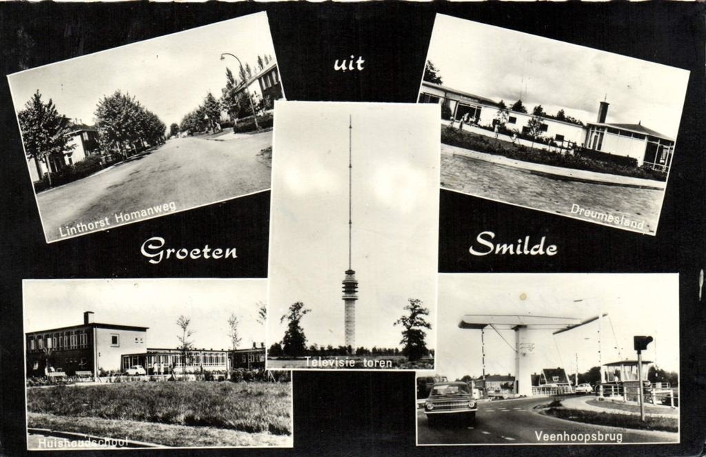 Groeten uit Smilde - 5 afb o.a. Veenhoopsbrug - gelopen, Verzamelen, Ophalen of Verzenden, 1940 tot 1960, Gelopen, Drenthe