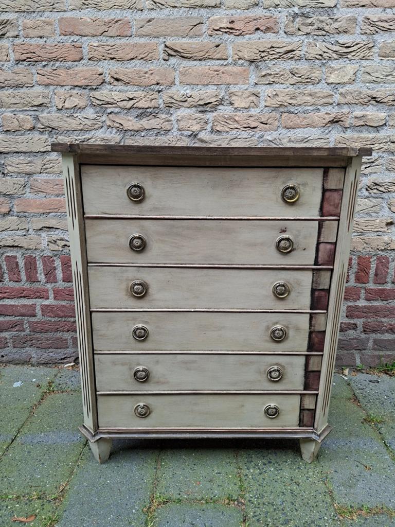 Ladekast EmpireStijl Gerestylede Commode met 6 Laden, Ophalen, 5 laden of meer, 50 tot 100 cm, Empire stijle