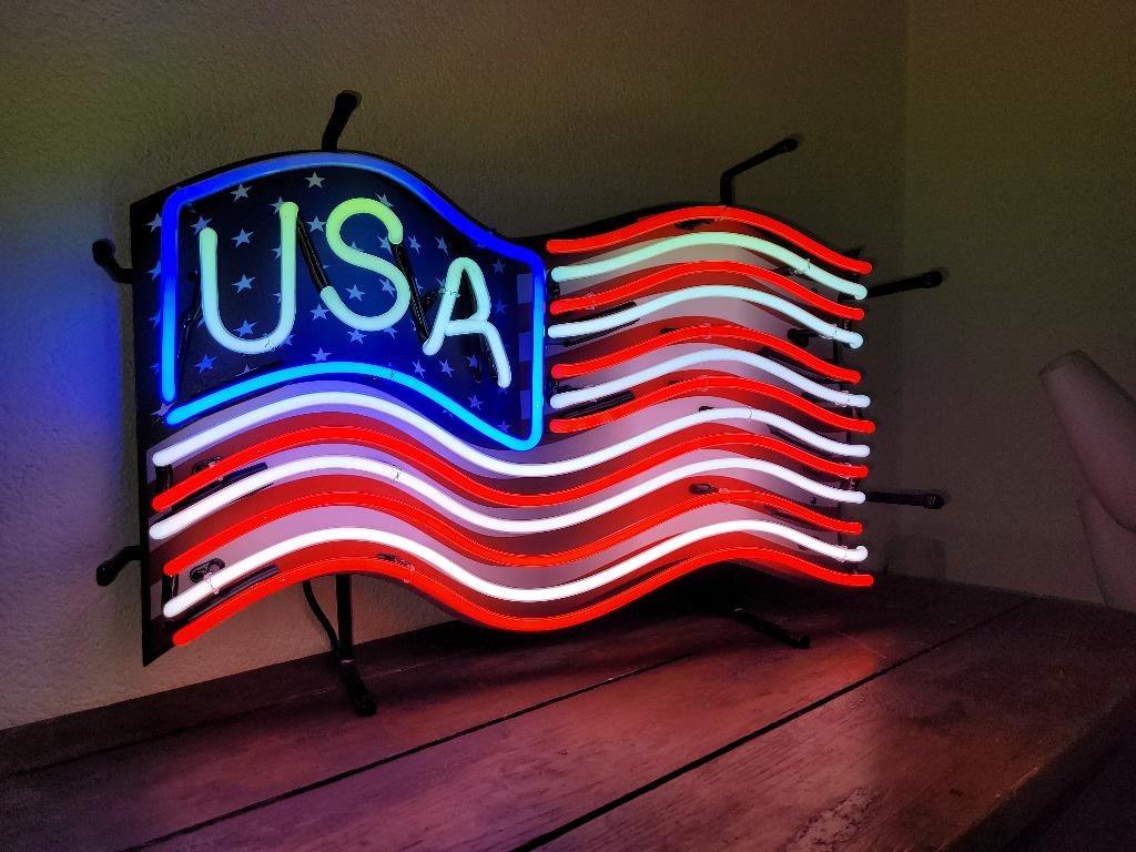 Amerikaanse VLAG neon lamp div. neonverlichting sixties, Verzamelen, Merken en Reclamevoorwerpen, Ophalen, Zo goed als nieuw, Lichtbak of (neon) lamp