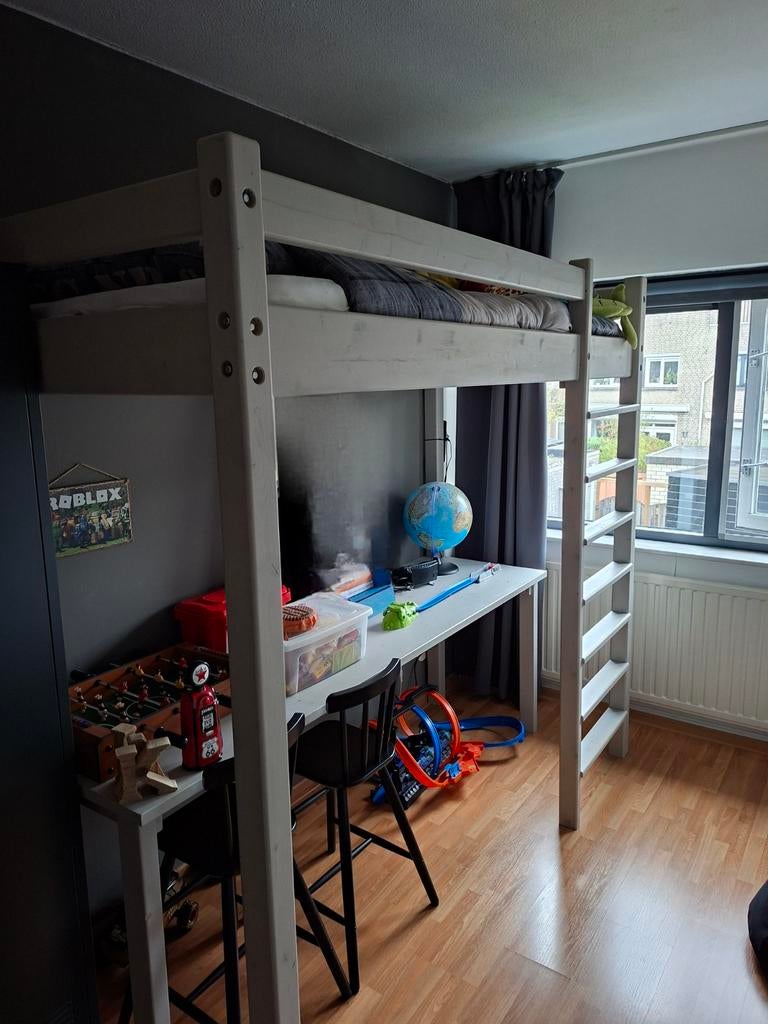Hoogslaper grenenhout greywash finish, Ophalen, Eenpersoons, 90 cm, Hoogslaper