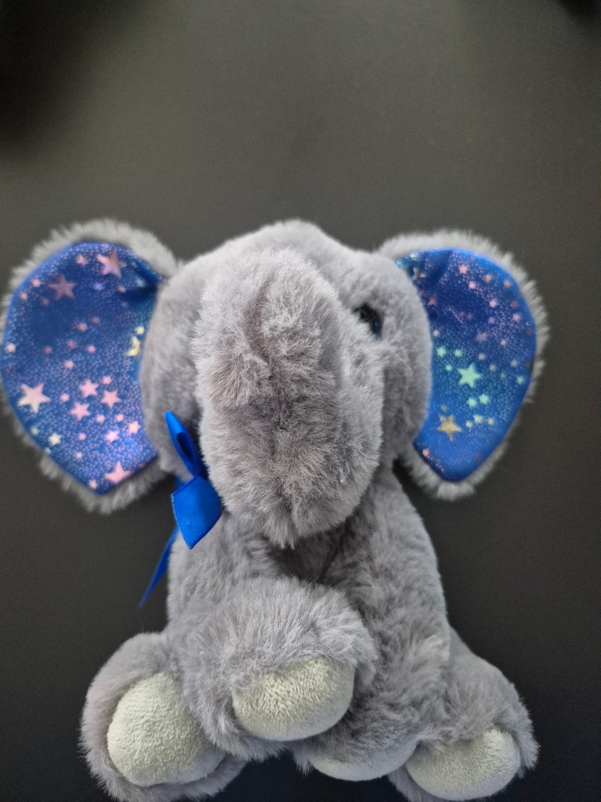 Schattige grijze olifant knuffel met blauwe oren, Overige merken, Overige karakters, Grijs, Ophalen of Verzenden