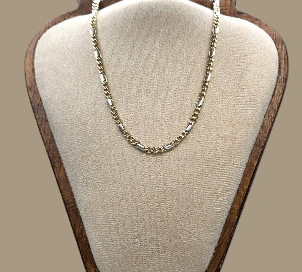 Gouden bi-color gourmetschakel ketting en plaatjes. 2026/697, ., Ophalen of Verzenden, Zo goed als nieuw, .