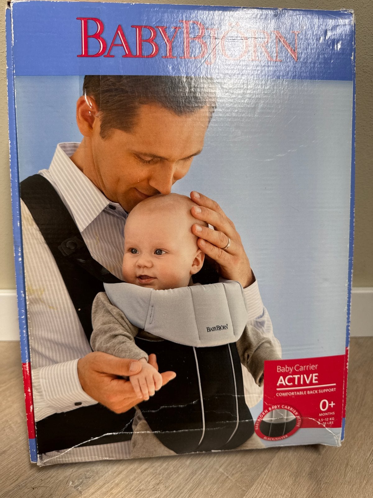 BabyBjörn Active Draagzak - Zwart/Zilver, Gebruikt, Buik of Rug, Ophalen of Verzenden, Baby Björn