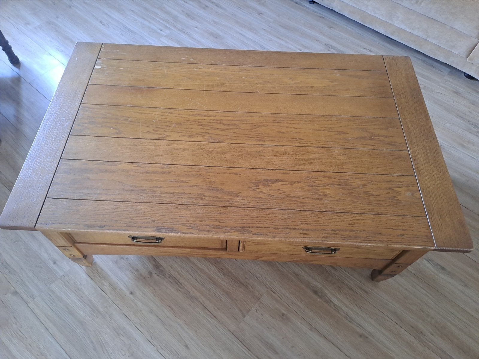 eikenhouten Salontafel, Ophalen, Gebruikt, 100 tot 150 cm, Eikenhout