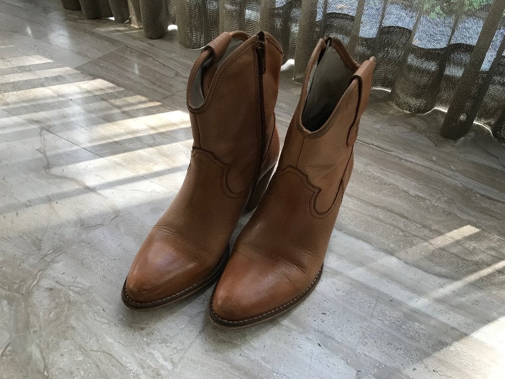 Stoere Leren Cowboylaarzen / Enkellaarsjes, Cognac - Maat 37, Bruin, Verzenden, Lage of Enkellaarzen, Gedragen