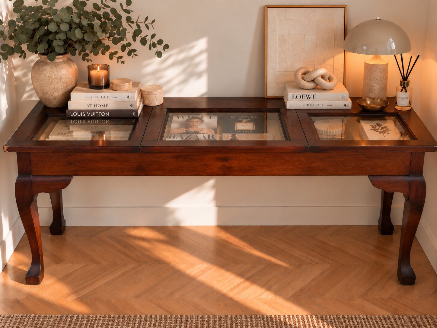 Grote vintage display sidetable / vitrinetafel, Ophalen, Zo goed als nieuw, Rechthoekig, 50 tot 100 cm