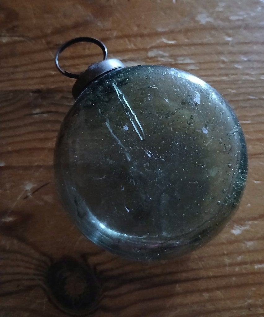 Zes kerstballen kiezelglas plat groen Denemarken lb Laursen, Ophalen of Verzenden