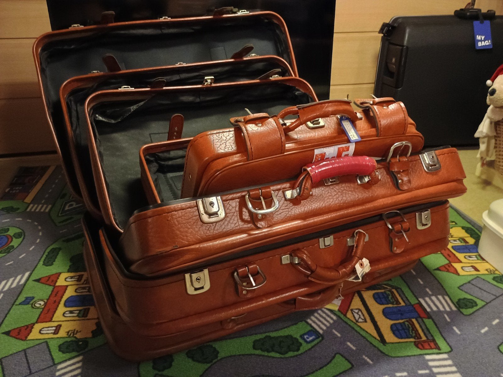 Set van 4 vintage koffers, Ophalen, Gebruikt, Leer