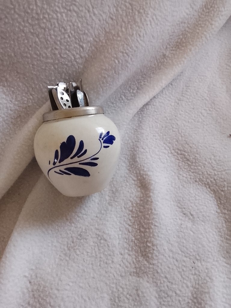 Delfts blauw potje met lepeltjes, Antiek en Kunst, Antiek | Keramiek en Aardewerk, Ophalen of Verzenden