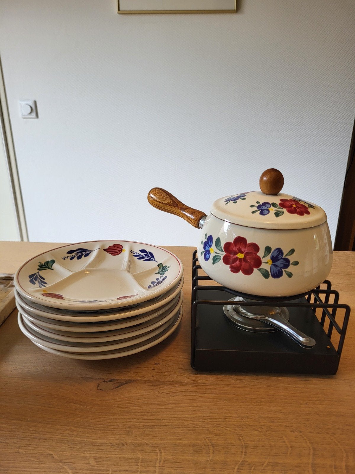 Boerenbont Boch fondue set, Huis en Inrichting, Keuken | Servies, Ophalen, Zo goed als nieuw, Aardewerk, Boerenbont