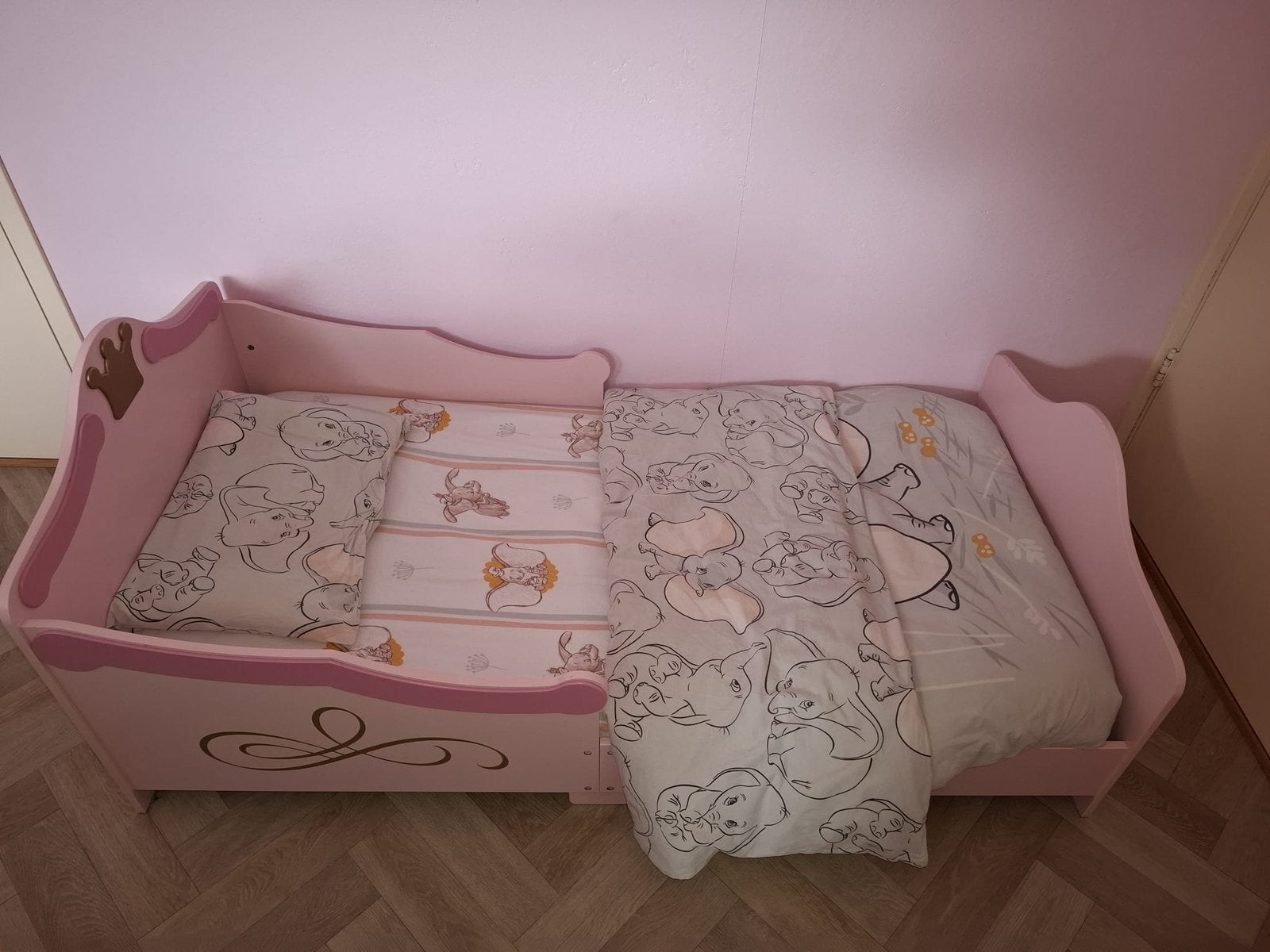 Prinsessen peuterbed roze met matras en beddengoed, Ophalen, Gebruikt, 70 tot 85 cm, 140 tot 160 cm