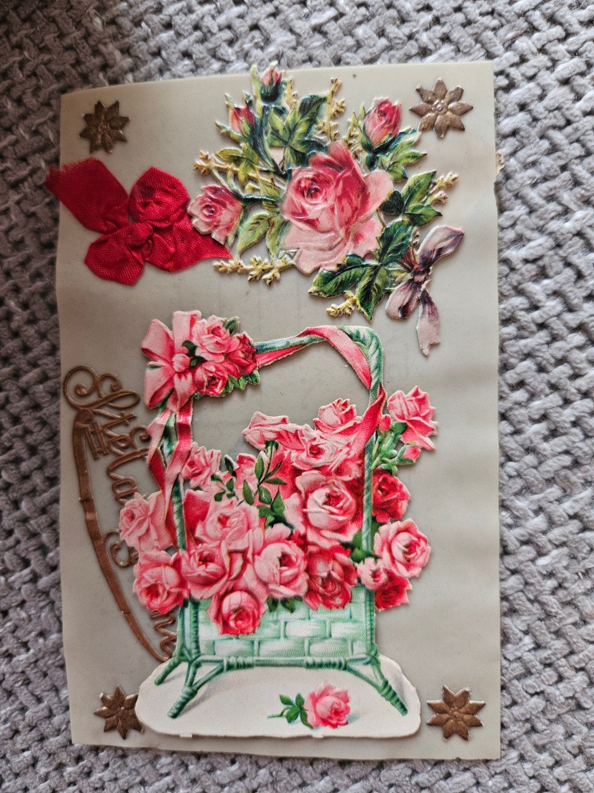 brocante mica Rozen en strik, Ophalen of Verzenden