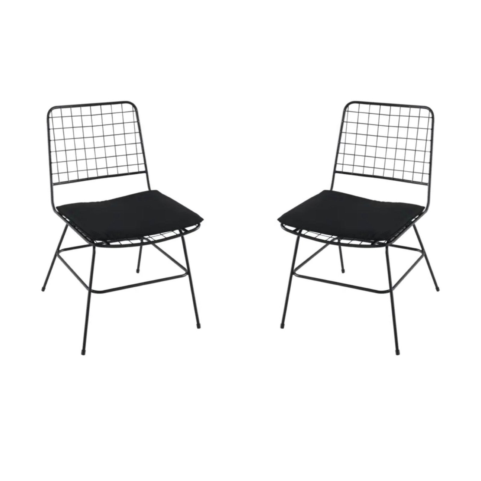 2 Eetkamerstoelen zwart staal met kussen, Ophalen, Gebruikt, Twee, Zwart