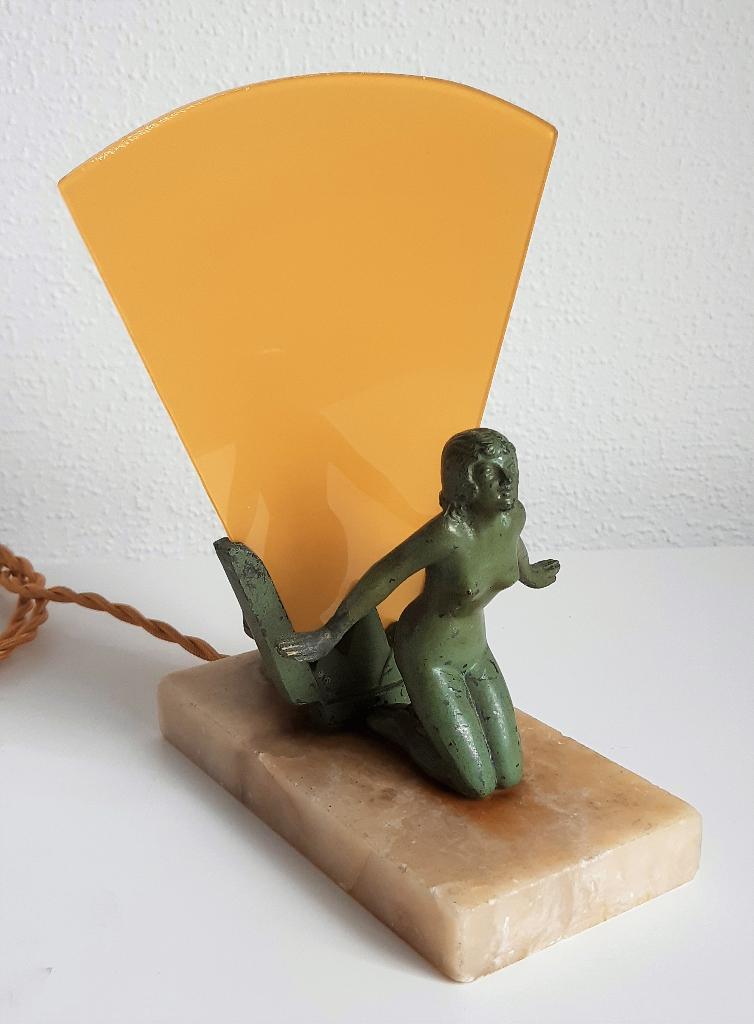 Franse art deco lady lamp uit de jaren 20, Antiek en Kunst, Antiek | Lampen, Ophalen of Verzenden