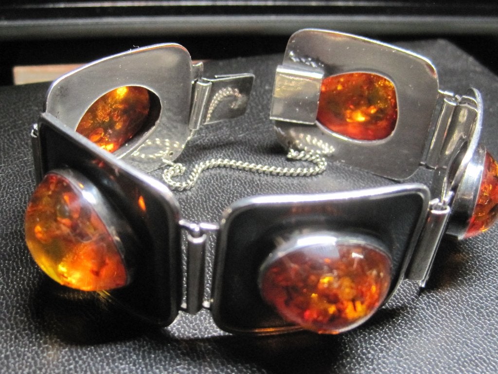Vintage barnsteen amber armband goed kwaliteit zeldzaam, Ophalen, Zilver, Armband, Met edelsteen