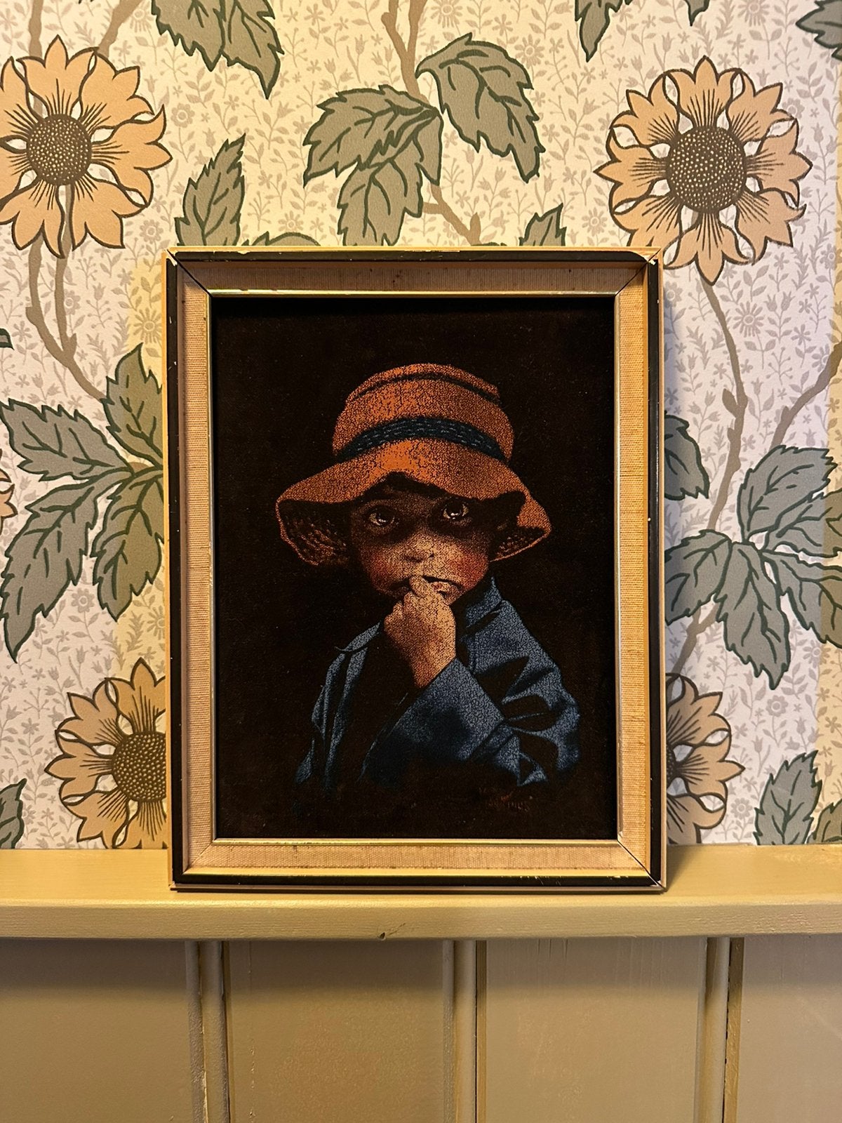 Uniek vintage schilderijtje op fluweel - Martinus, Portret of Personen, Overige ondergronden, Ophalen of Verzenden, Olieverf