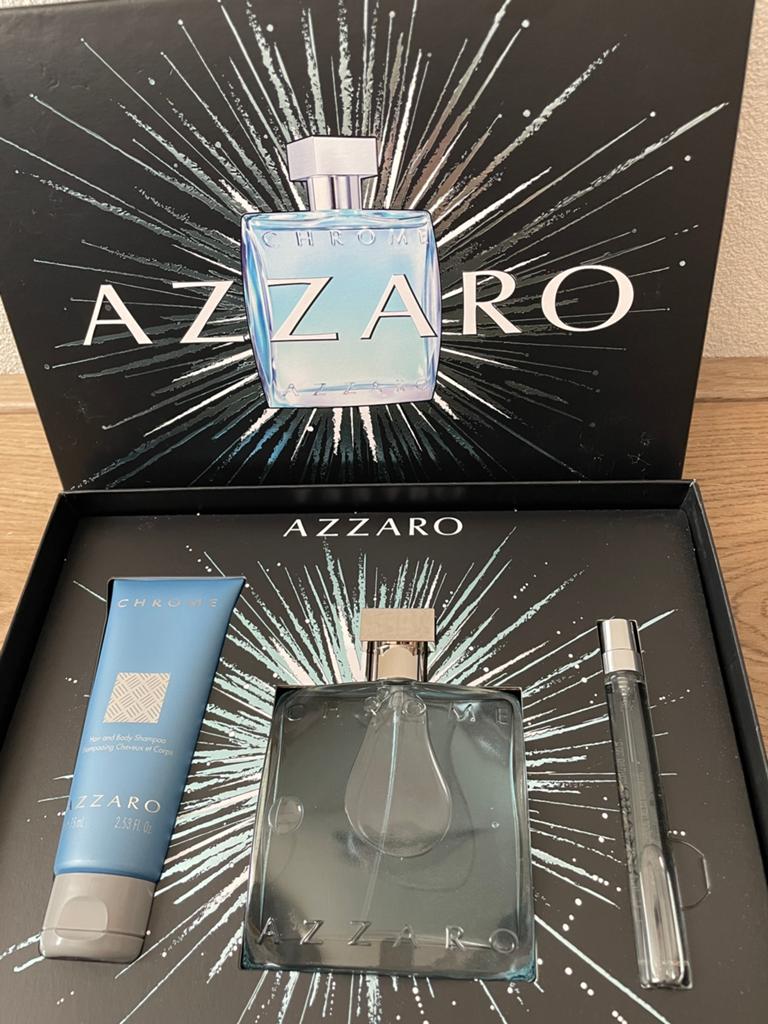 Azzaro Chrome 100ml edt, 10ml edt en 75ml hair body shampoo, Ophalen of Verzenden, Nieuw