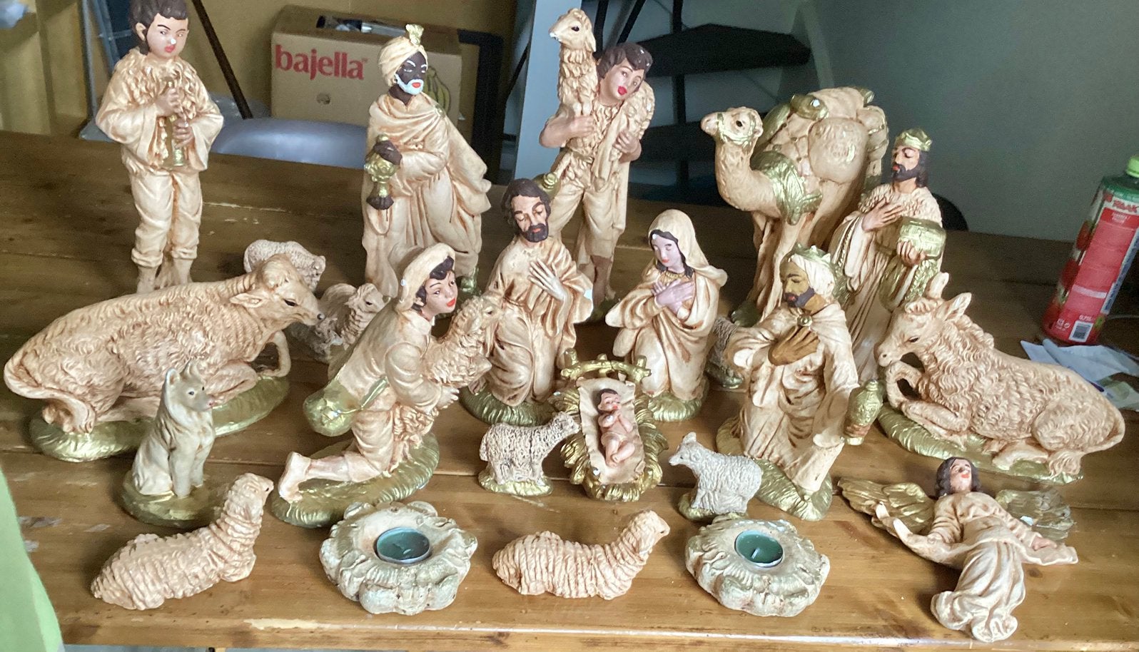 MOOIE ANTIEKE KERSTBEELDENGROEP ( GROTE BEELDEN ), Ophalen of Verzenden, Gebruikt