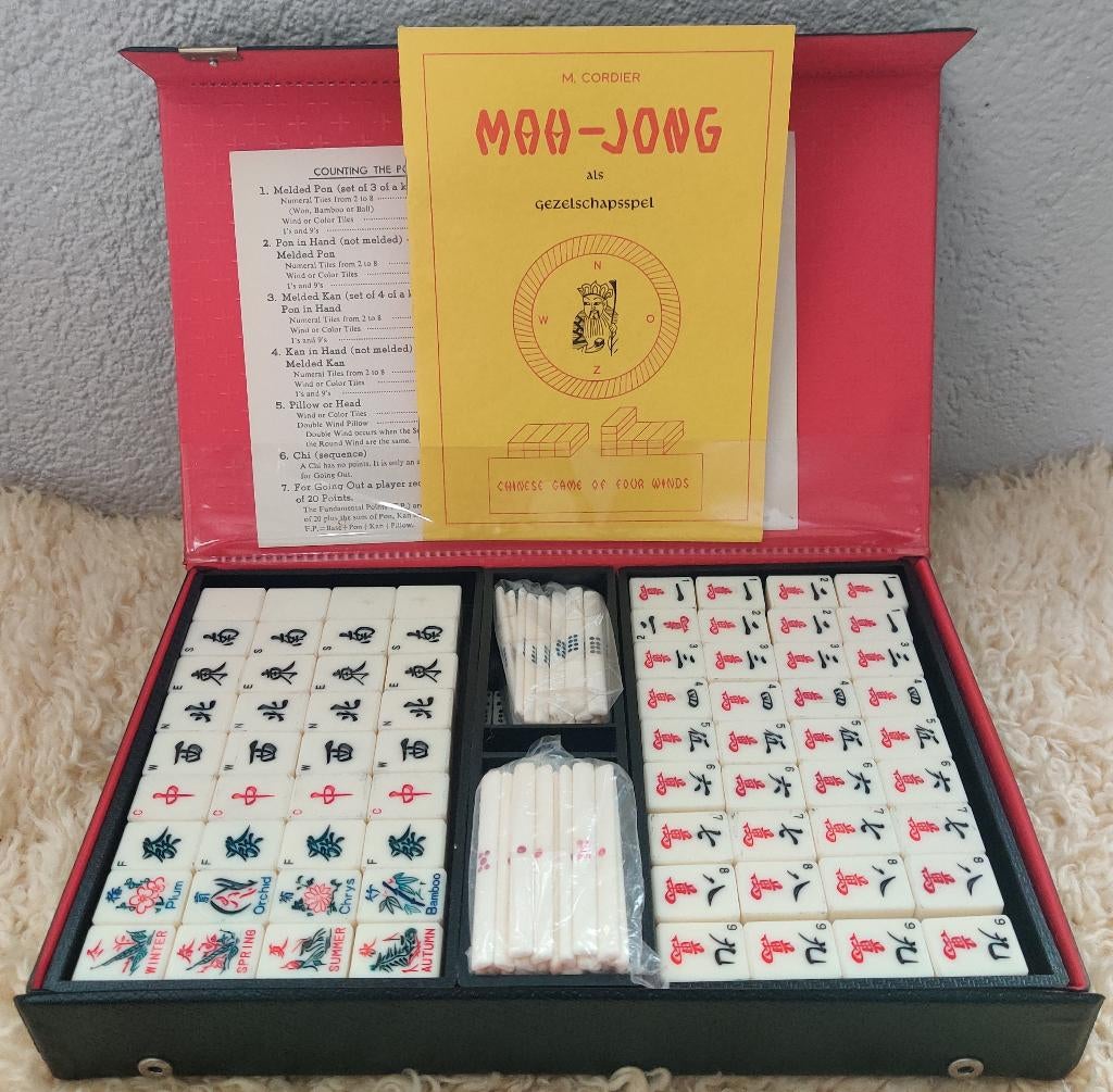 Compleet Mahjong spel in koffer vintage, Ophalen, Gebruikt