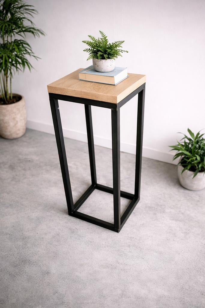 Plantenzuil 78 cm – massief eiken & staal, Huis en Inrichting, Woonaccessoires | Zuilen en Pilaren, Ophalen