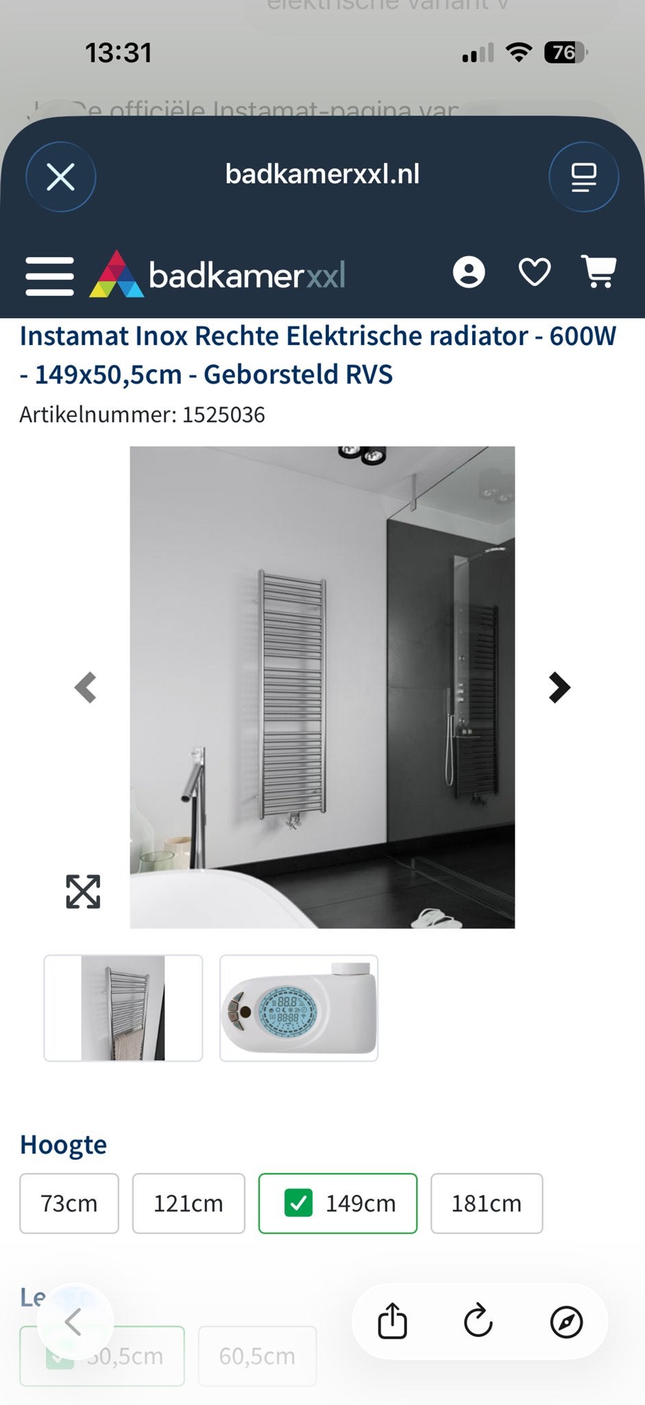 Instamat Inox Rechte Elektrische radiator 600W - Nieuw, Ophalen, 500 tot 800 watt, Radiator, Nieuw
