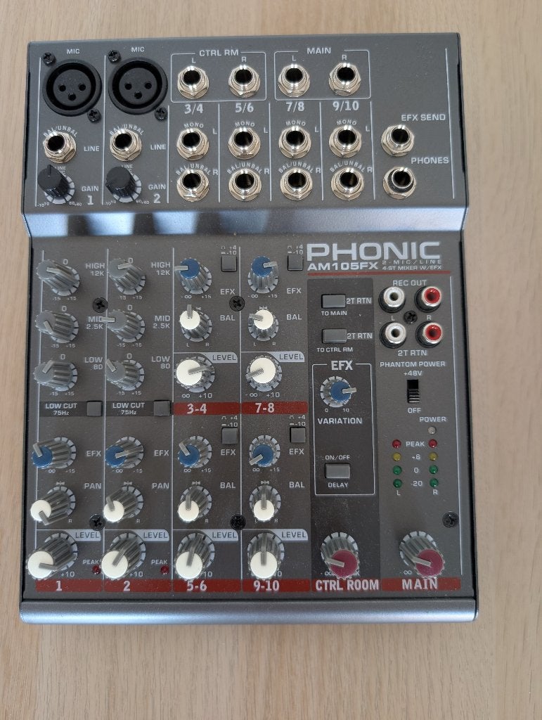 Phonic AM 105FX analoge mixer met effecten, Ophalen, Gebruikt, 5 tot 10 kanalen
