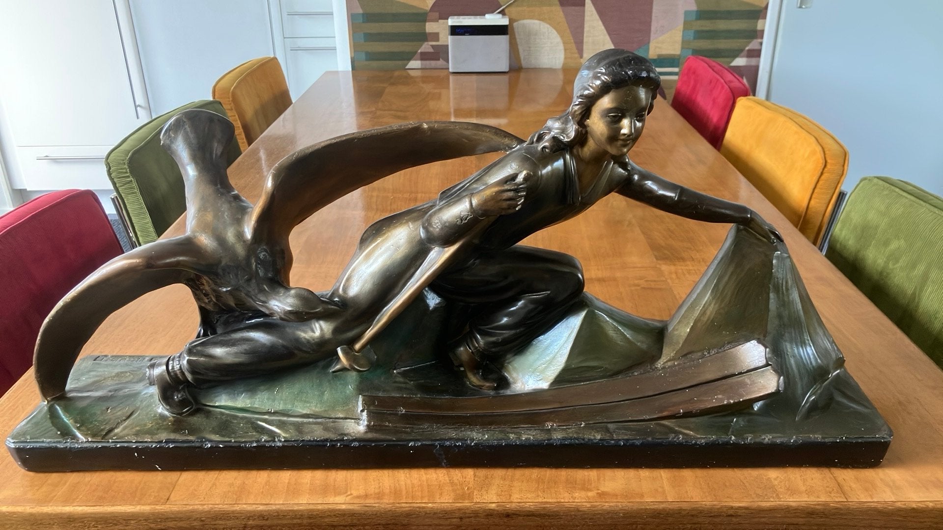 Gipsen beeld, Art deco, Gips, Beeld, Bruin