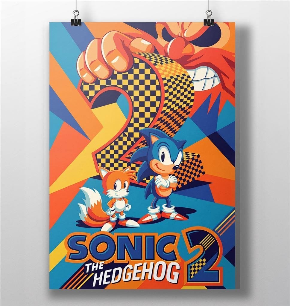 Sonic the Hedgehog 2 Sega 50x70cm Poster, Spelcomputers en Games, Avontuur en Actie, Verzenden, 1 speler, Nieuw