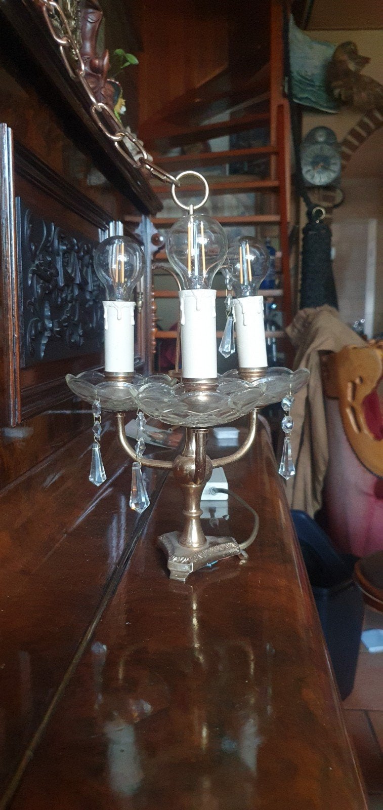 Vintage Kroonluchter Tafellamp met Kristallen, Ophalen of Verzenden