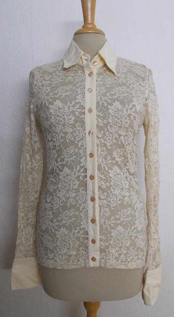 Mooie beige kant look stretch blouse/top van Anne Fontaine!S, Verzenden, Zo goed als nieuw, Maat 36 (S), Beige
