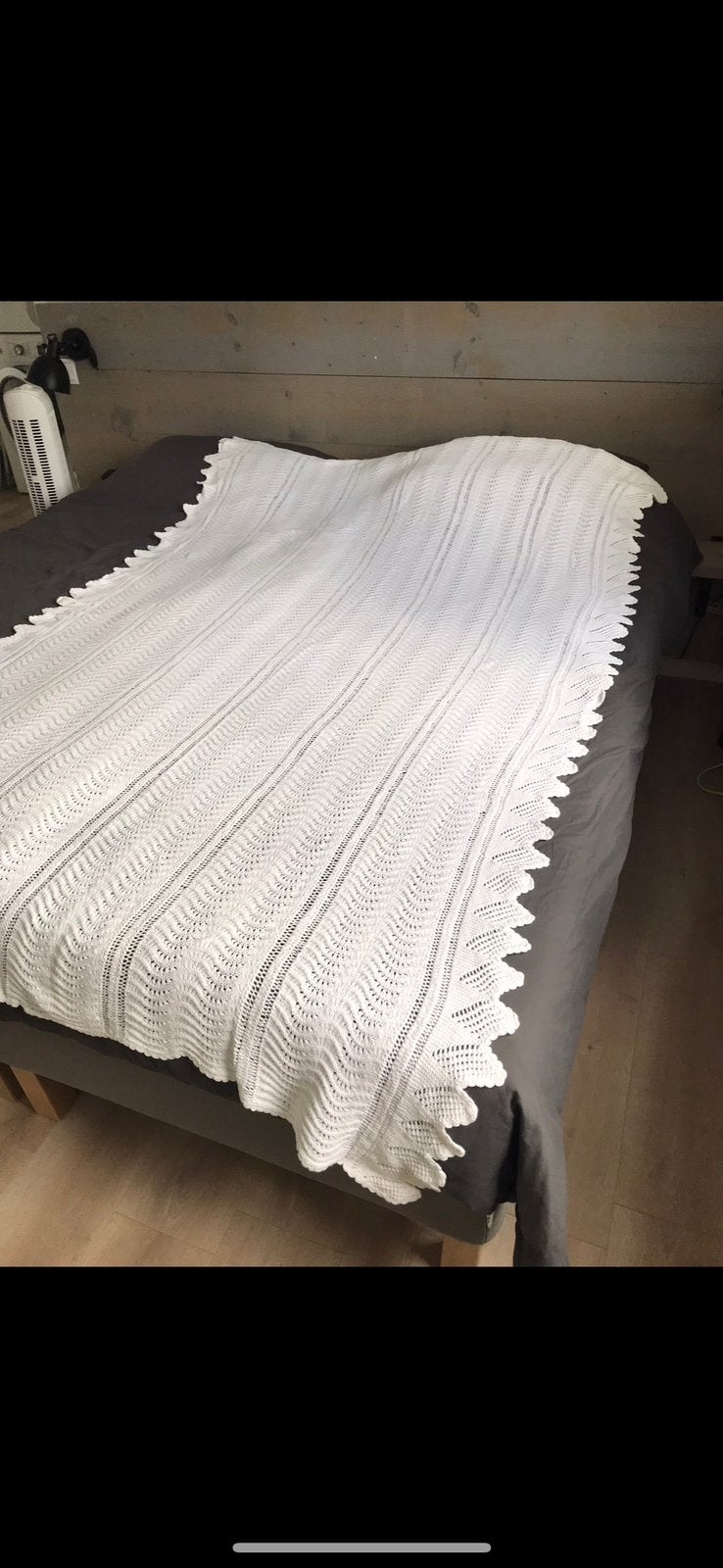 Mooi gehaakt beddensprei gebroken wit gandgemaakt, Wit, Tweepersoons, Ophalen of Verzenden, Zo goed als nieuw