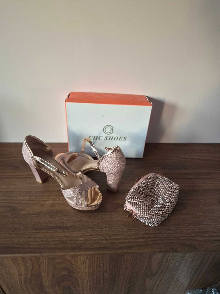 Dames schoenen maat 40.met  9 cm.hoge hak en clutch, CHC Shoes, Overige typen, Ophalen of Verzenden, Zo goed als nieuw