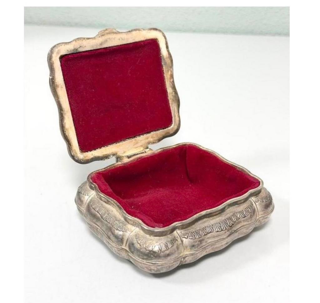 Silver Plated Vintage Jewelry Box Red velvet sieradendoos, Antiek en Kunst, Curiosa en Brocante, Ophalen of Verzenden