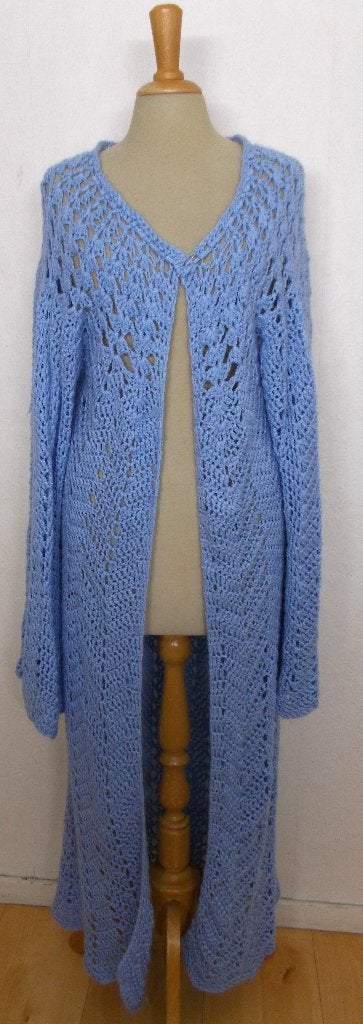 Handgemaakt soepel en zacht blauw gehaakt lang vest! XL, Verzenden, Zo goed als nieuw, Maat 46/48 (XL) of groter, Blauw