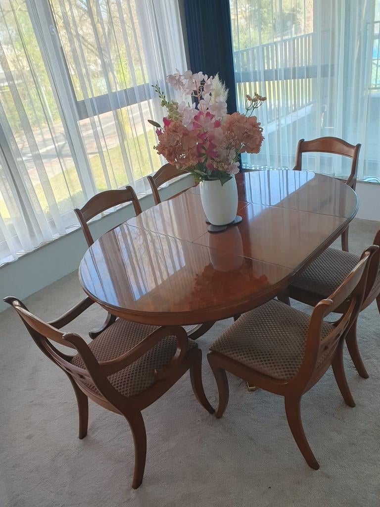 Eetkamertafel met 6 stoelen (heldense exclusive), Huis en Inrichting, Ophalen, Gebruikt, 100 tot 150 cm, 150 tot 200 cm