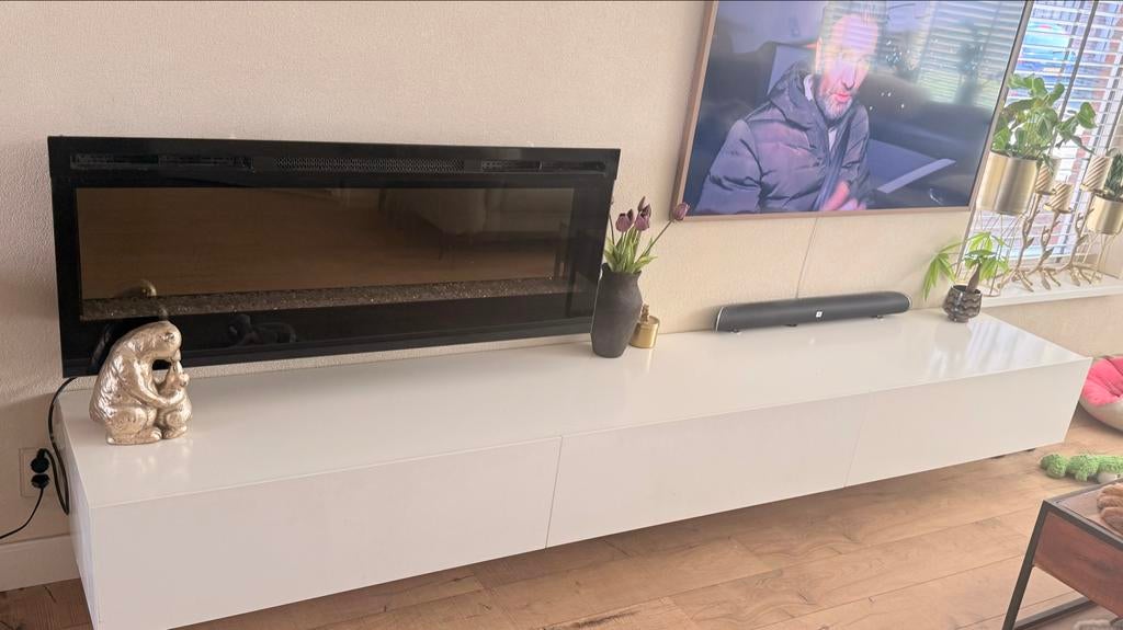 Hangend tv dressoir met 2 lades en klepkast - Wit, Ophalen, Overige materialen, Gebruikt, 200 cm of meer