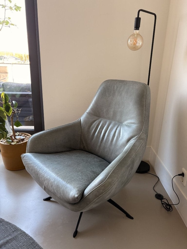 DYYK Specter draaifauteuil grijsgroenblauw leer, Ophalen, Gebruikt, 75 tot 100 cm, Leer
