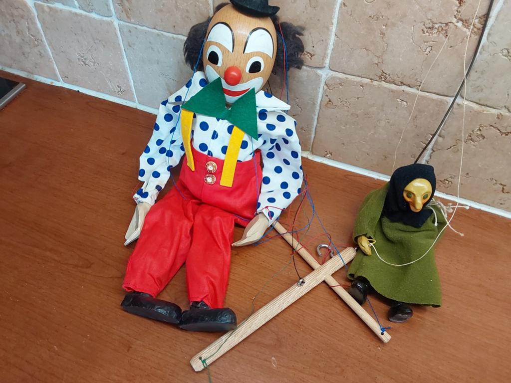 Vintage Marionetten: Clown en Heks Poppen, Verzamelen, Poppen, Ophalen of Verzenden, Gebruikt, Overige typen