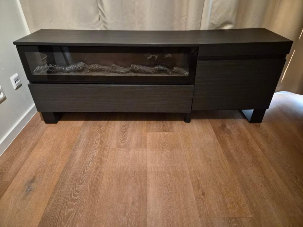 Skraut Home TV-Meubel met Elektrische Haard - Zwart, Ophalen, Overige materialen, 150 tot 200 cm, Industrieel, Modern