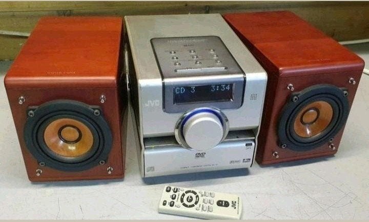 JVC stereo set cd dvd ex-d1 + wood cone speakers + remote, Ophalen of Verzenden