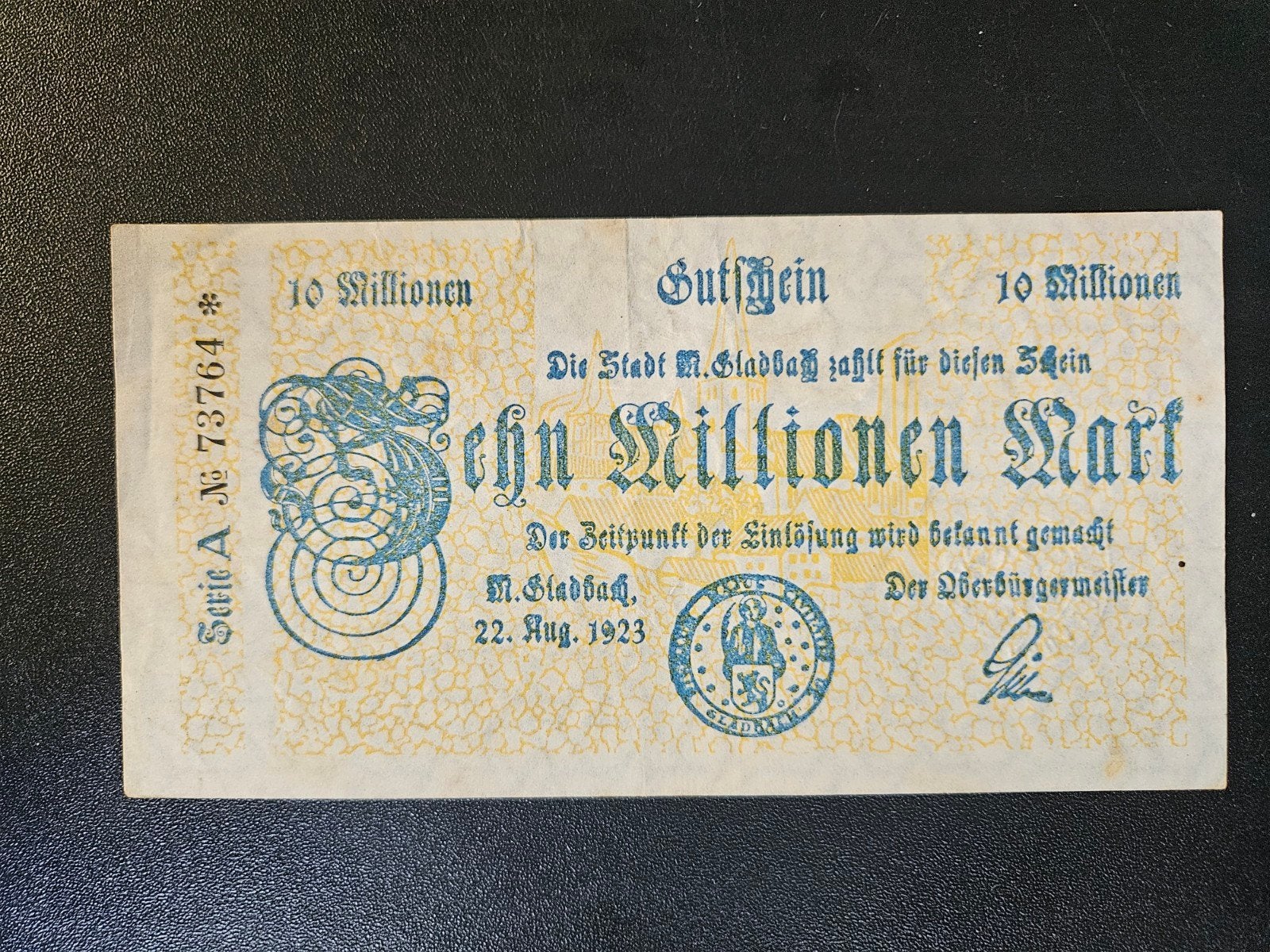 Duitsland M.Gladbach Rheinland 1923 10000000 Mark, Ophalen of Verzenden, Duitsland, Los biljet
