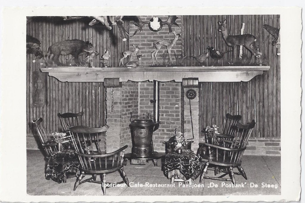 B2 oude ansichtkaart interieur cafe de posbank de steeg, Ophalen of Verzenden, 1940 tot 1960, Gelopen, Gelderland