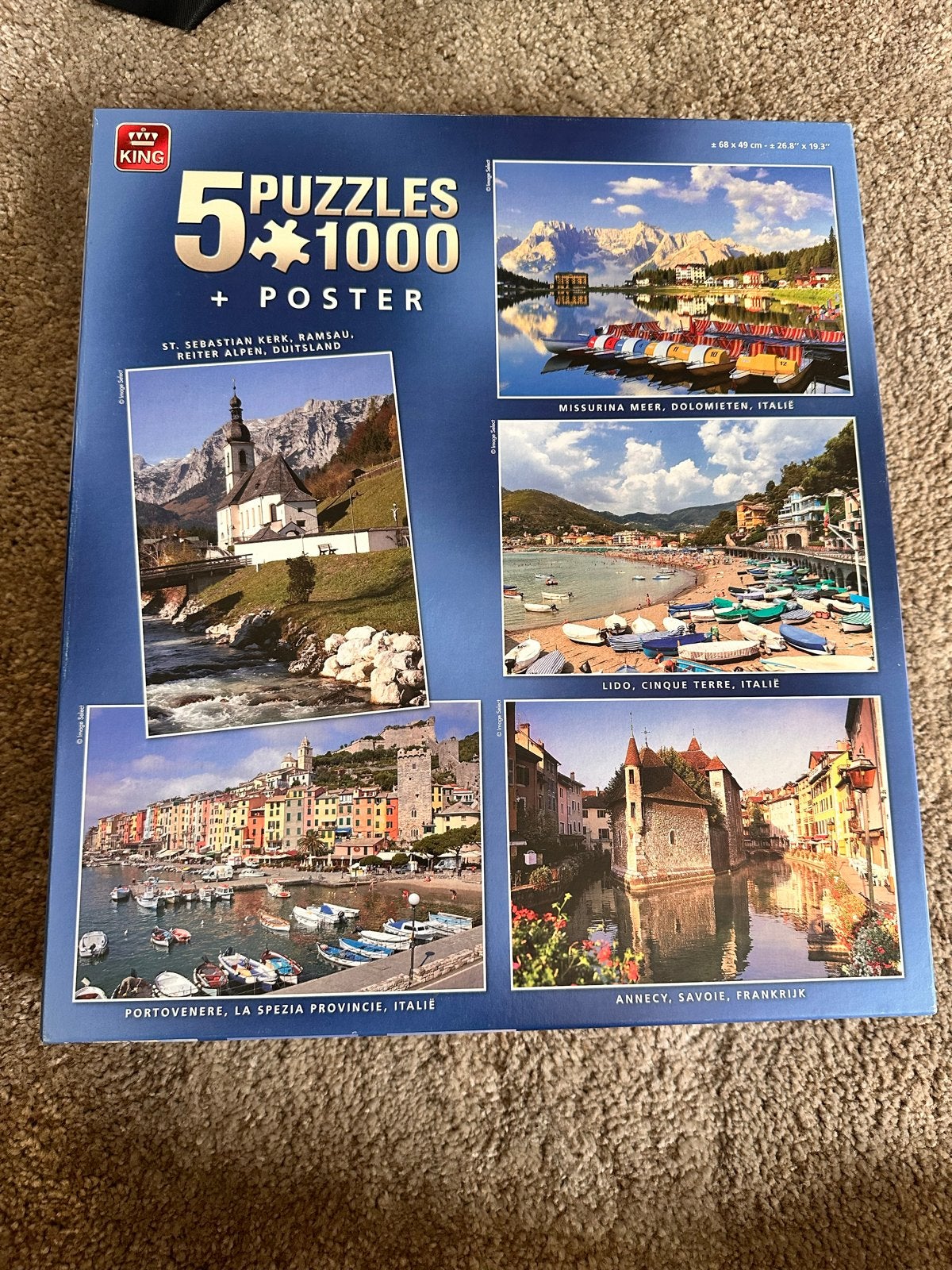 King 5x1000 Stukjes Puzzel - Diverse Landschappen, Ophalen of Verzenden, Meer dan 1500 stukjes, Gebruikt, Legpuzzel